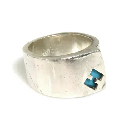 Pre-owned Hermes Blue Silver Plastic Silver 925 Band Ring ()