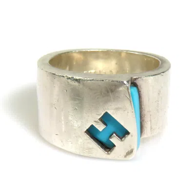 Pre-owned Hermes Blue Silver Plastic Silver 925 Band Ring ()