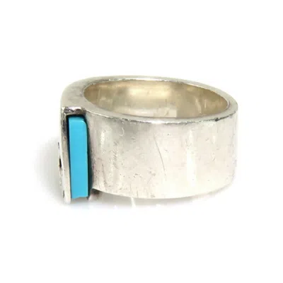 Pre-owned Hermes Blue Silver Plastic Silver 925 Band Ring ()