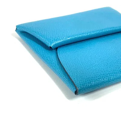 Pre-owned Hermes Blue Leather Coin Purse/coin Case ()