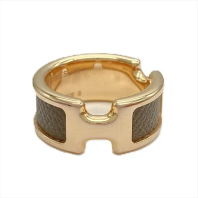 Pre-owned Hermes Etoupe Gray Gray Pink Gold Epsom Leather Metal Band Ring ()