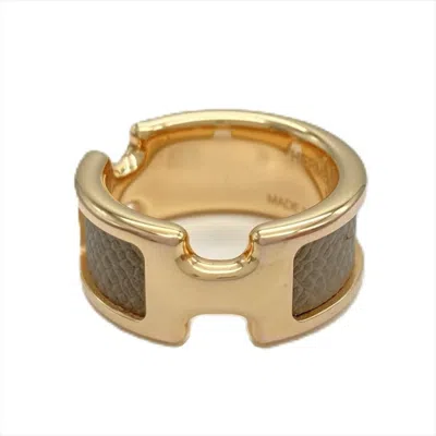 Pre-owned Hermes Etoupe Gray Gray Pink Gold Epsom Leather Metal Band Ring ()