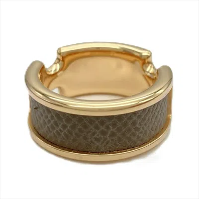 Pre-owned Hermes Etoupe Gray Gray Pink Gold Epsom Leather Metal Band Ring ()