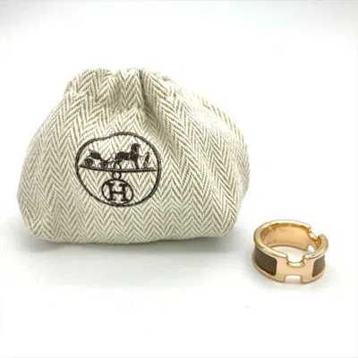 Pre-owned Hermes Etoupe Gray Gray Pink Gold Epsom Leather Metal Band Ring ()