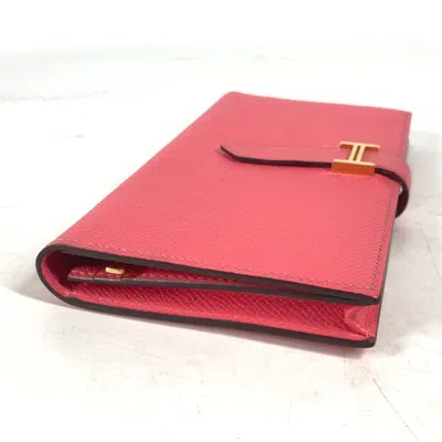 Pre-owned Hermes Pink Epsom Leather Long Wallet (bi-fold) ()