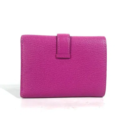 Pre-owned Hermes Pink Purple Chevre Leather Wallet (tri-fold) ()