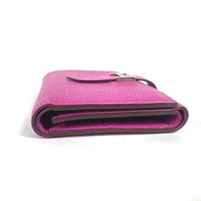Pre-owned Hermes Pink Purple Chevre Leather Wallet (tri-fold) ()