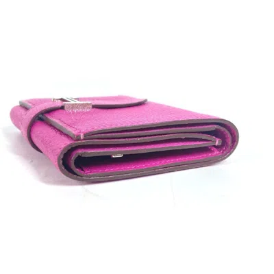 Pre-owned Hermes Pink Purple Chevre Leather Wallet (tri-fold) ()