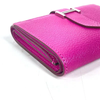 Pre-owned Hermes Pink Purple Chevre Leather Wallet (tri-fold) ()