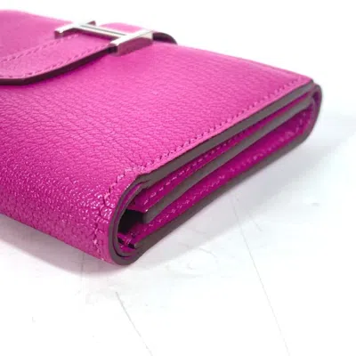 Pre-owned Hermes Pink Purple Chevre Leather Wallet (tri-fold) ()