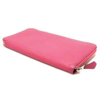 Pre-owned Hermes Pink Rose Shocking Chevre Leather Long Wallet (bi-fold) ()