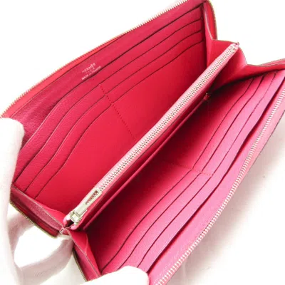 Pre-owned Hermes Pink Rose Shocking Chevre Leather Long Wallet (bi-fold) ()