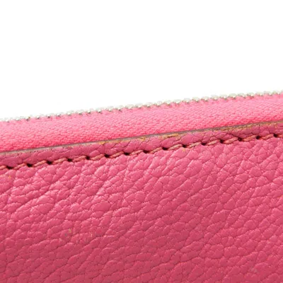 Pre-owned Hermes Pink Rose Shocking Chevre Leather Long Wallet (bi-fold) ()