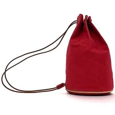 Pre-owned Hermes Red Color Cotton Canvas Leather Backpack ()