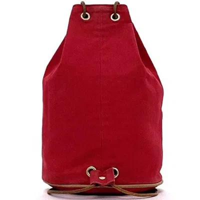 Pre-owned Hermes Red Color Cotton Canvas Leather Backpack ()