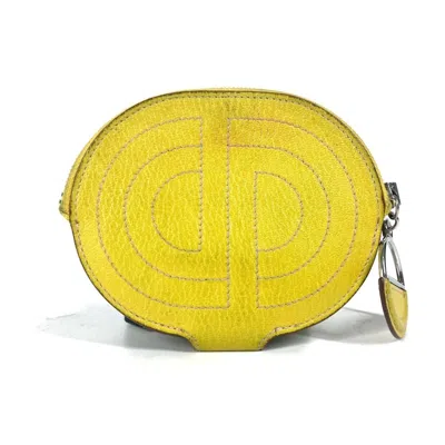 Pre-owned Hermes Yellow Chevre Leather Coin Purse/coin Case ()
