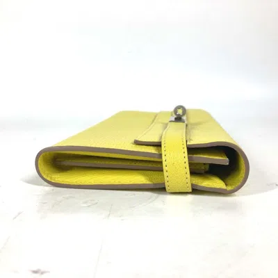 Pre-owned Hermes Yellow Chevre Leather Long Wallet (bi-fold) ()
