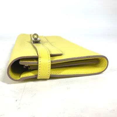 Pre-owned Hermes Yellow Chevre Leather Long Wallet (bi-fold) ()