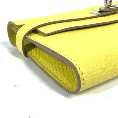 Pre-owned Hermes Yellow Chevre Leather Long Wallet (bi-fold) ()