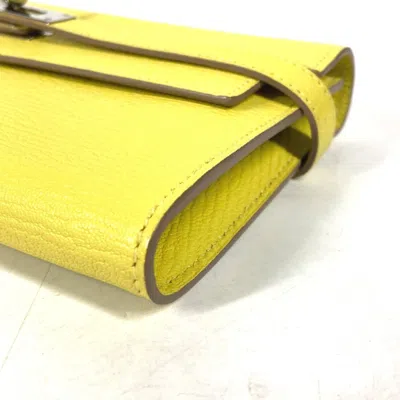 Pre-owned Hermes Yellow Chevre Leather Long Wallet (bi-fold) ()