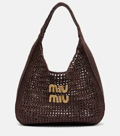 Miu Miu Logo Embroidery Raffia-effect Shopper