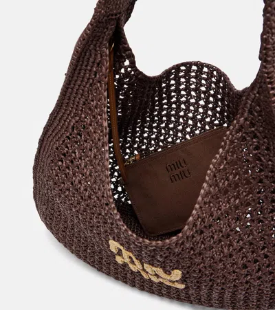 Miu Miu Logo Embroidery Raffia-effect Shopper