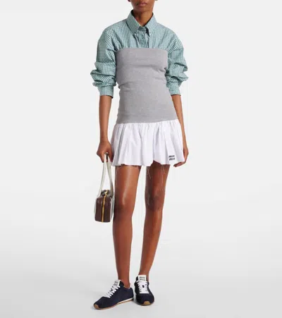 Miu Miu Pleated Jersey And Poplin Skirt In Gray