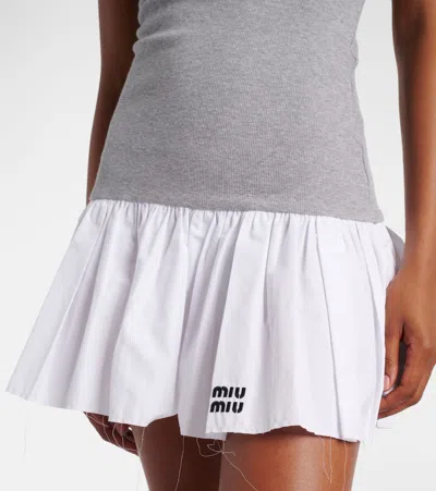 Miu Miu Pleated Jersey And Poplin Skirt In Gray