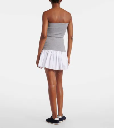 Miu Miu Pleated Jersey And Poplin Skirt In Gray