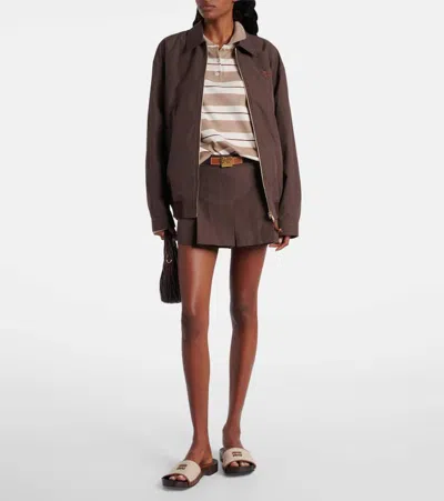 Miu Miu Logo Striped Cotton Jersey Polo Shirt In Multi