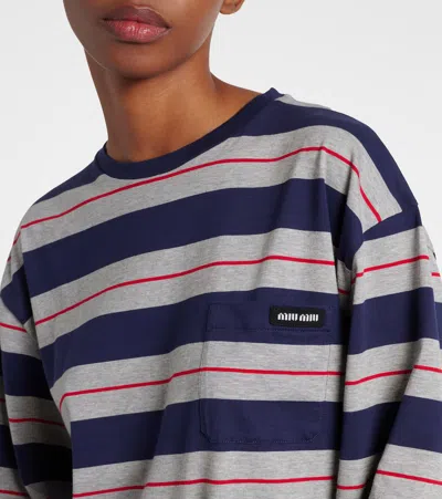Miu Miu Logo Striped Cotton Jersey Top