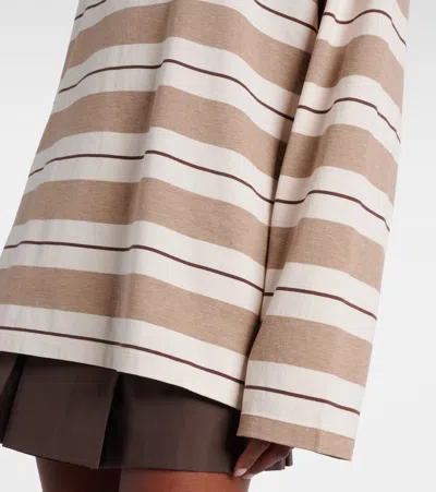 Miu Miu Logo Striped Cotton Jersey Polo Shirt In Multi