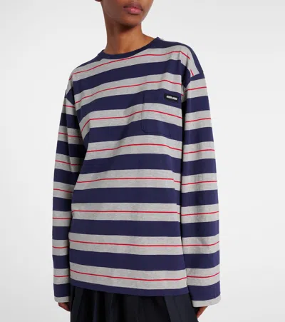 Miu Miu Logo Striped Cotton Jersey Top