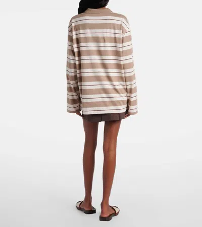 Miu Miu Logo Striped Cotton Jersey Polo Shirt In Multi