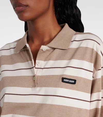 Miu Miu Logo Striped Cotton Jersey Polo Shirt In Multi