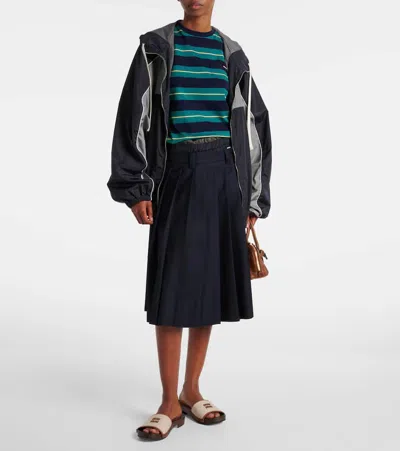 Miu Miu T-shirt Aderente In Cotone A Righe In Blue