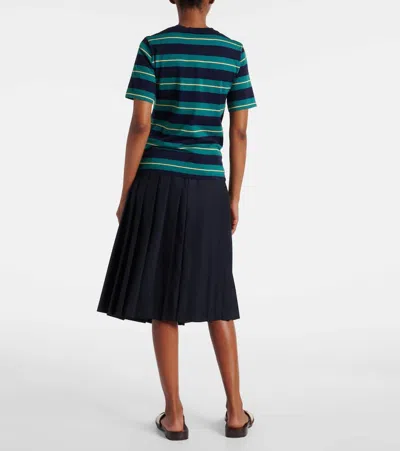 Miu Miu T-shirt Aderente In Cotone A Righe In Blue