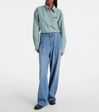 Miu Miu Logo Mid-rise Wide-leg Jeans In Blue