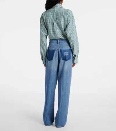 Miu Miu Logo Mid-rise Wide-leg Jeans In Blue