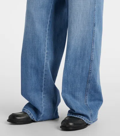 Miu Miu Logo Mid-rise Wide-leg Jeans In Blue