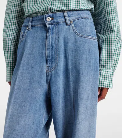 Miu Miu Logo Mid-rise Wide-leg Jeans In Blue
