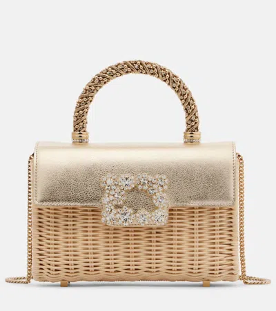 Roger Vivier Jewel Efflorescence Mini Rattan Tote Bag