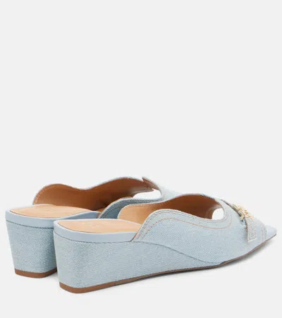 Ganni Butterfly Wedge Mule Sandal Denim