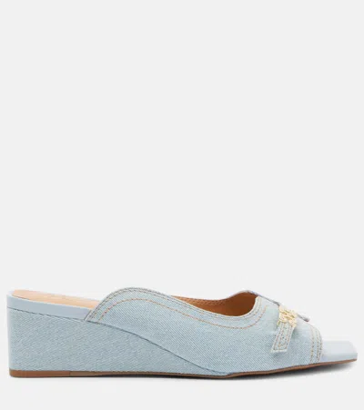 Ganni Butterfly Wedge Mule Sandal Denim