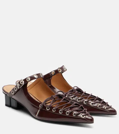Ganni Oleatex Laced Mules In Brown