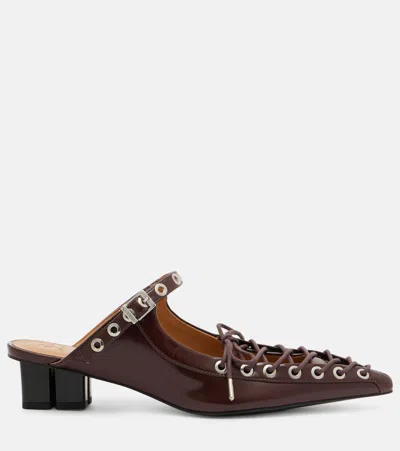 Ganni Oleatex Laced Mules In Brown