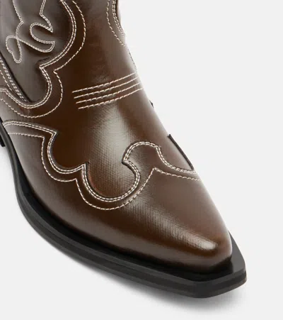 Ganni Mid Shaft Embroidered Western Boot Oleatex Boots Black