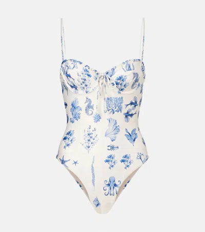 Agua By Agua Bendita Ébano Printed Swimsuit In White