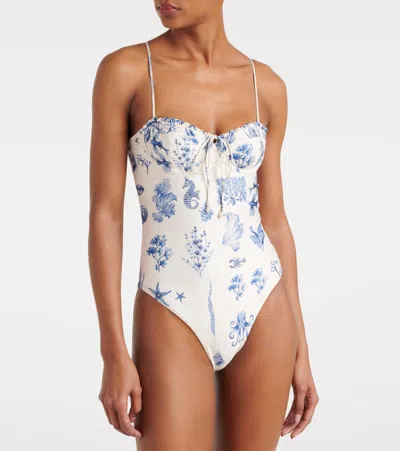 Agua By Agua Bendita Ébano Printed Swimsuit In White