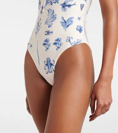 Agua By Agua Bendita Ébano Printed Swimsuit In White